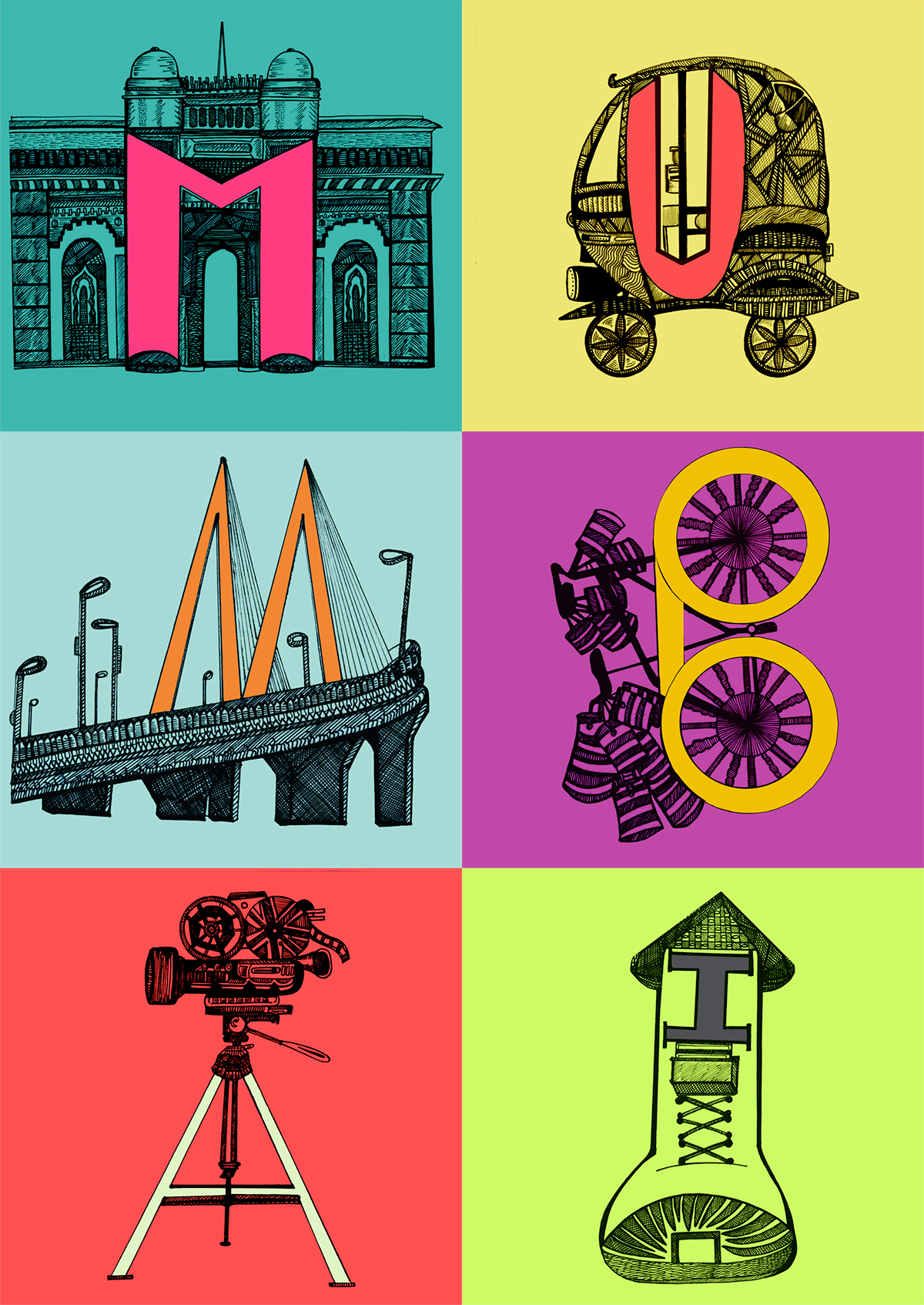 showusyoutype type city Typeface handdrawn handmadefont MUMBAI creative poster letters Perspective colors doodle