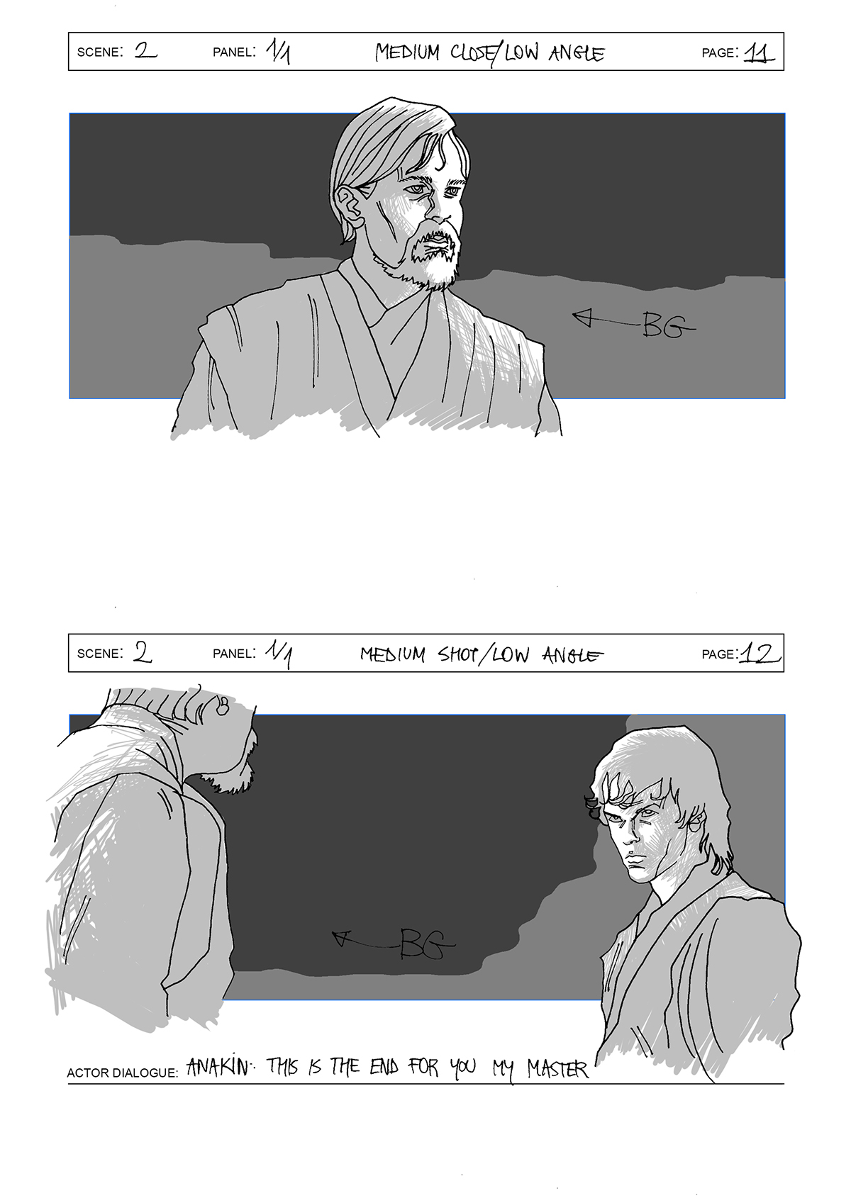 star wars Anakin Skywalker obiwan kenobi storyboard