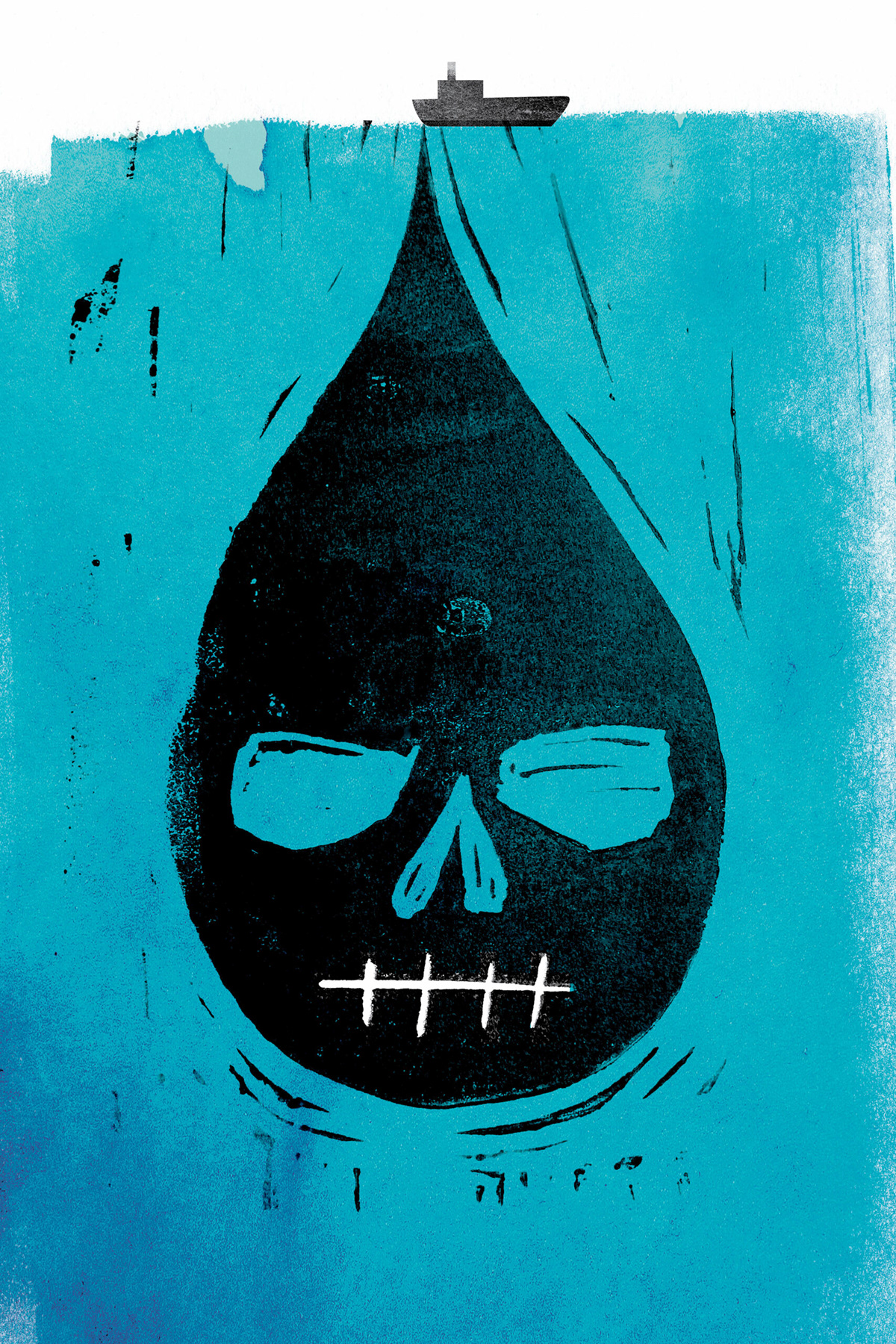 poster social oil spill awareness bienal editorial diseño gráfico linocut Linoprint oil