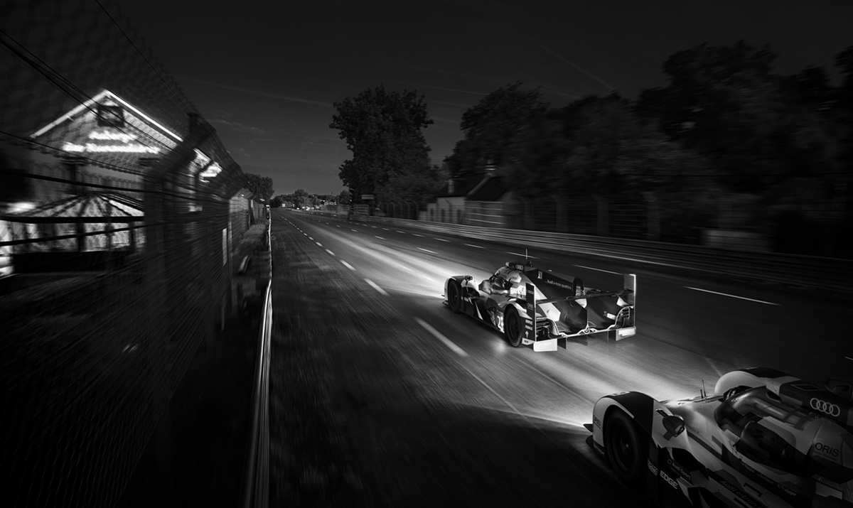 b&w black and white automotive   Cars Racing Motorsport Audi rain Moody Advertising Campaign Formula 1 pilots Racing track