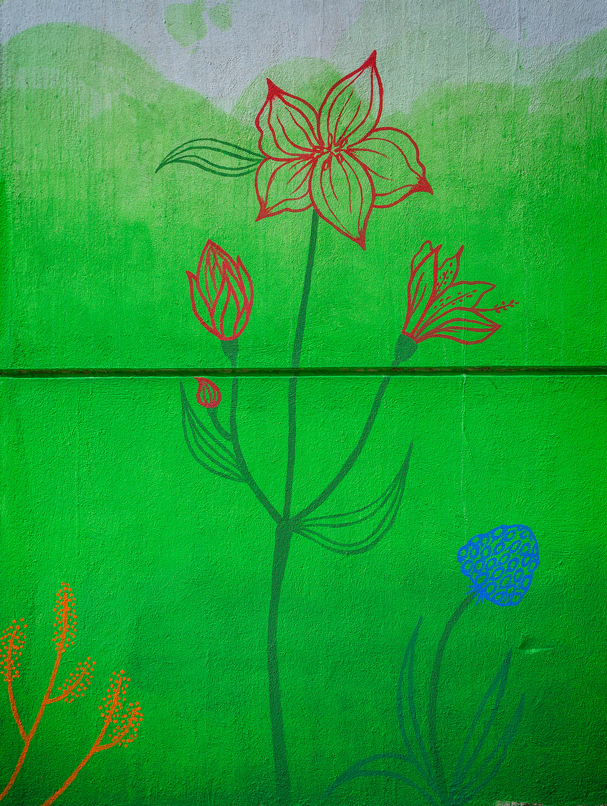 streetart wallpainting Flora Flowers green wall acril