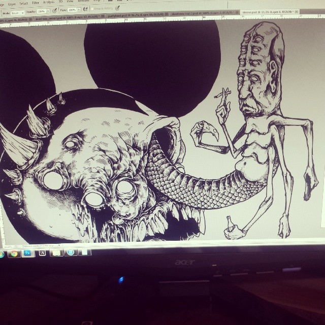 mickey mouse weird mutant acid tripping balls monster graphic photoshop tattoos horns Scales