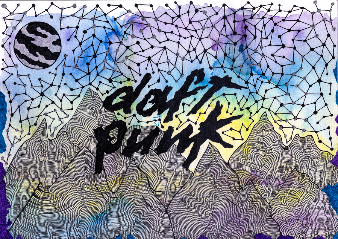 daft punk Drawing  Fan Art universe mountains colors watercolors