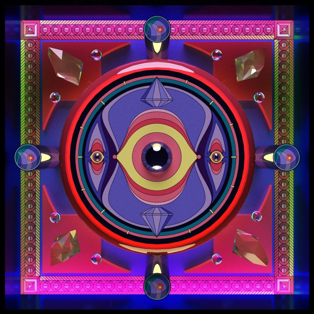 3D abstract Digital Art  eye geometric illusrtation psychedelic art surreal symmetric trippy