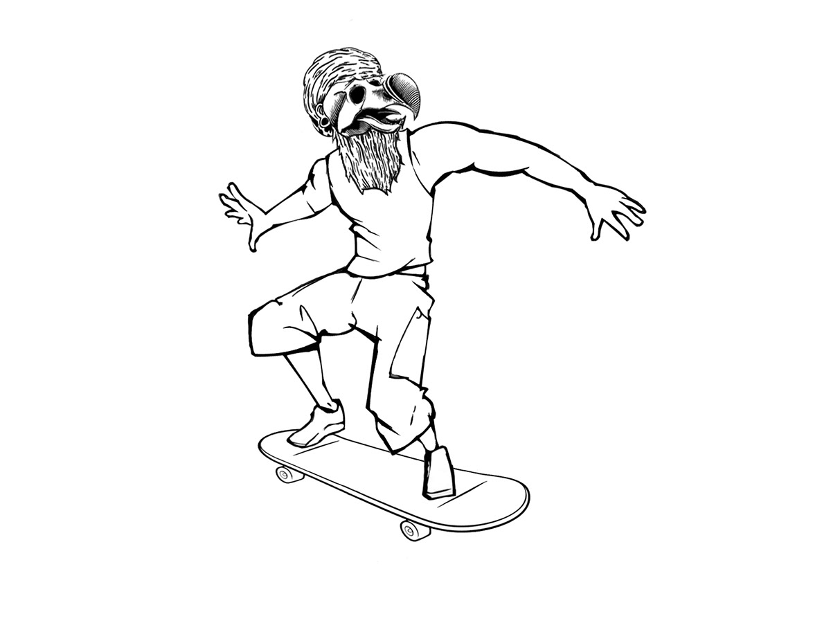 skate crow skatepark rider ilustracion