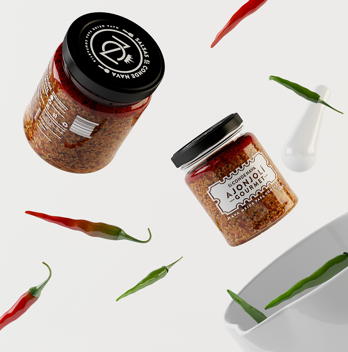 monogram sauces salsas el conde nava Hot sesame seed Garlic Label Logotype chile handmade gourmet Render