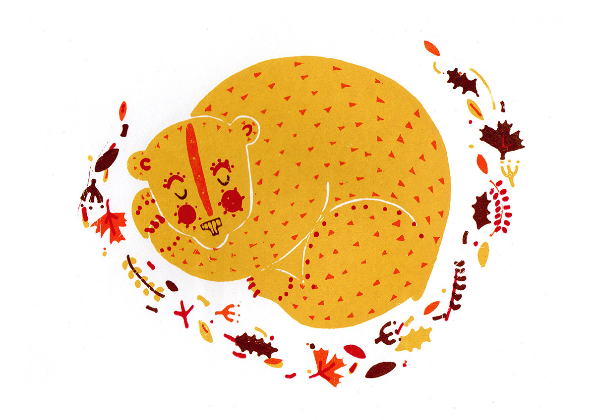 autumn  bear  hibernating  pattern sleeping yellow  red  orange  brown Triangles
