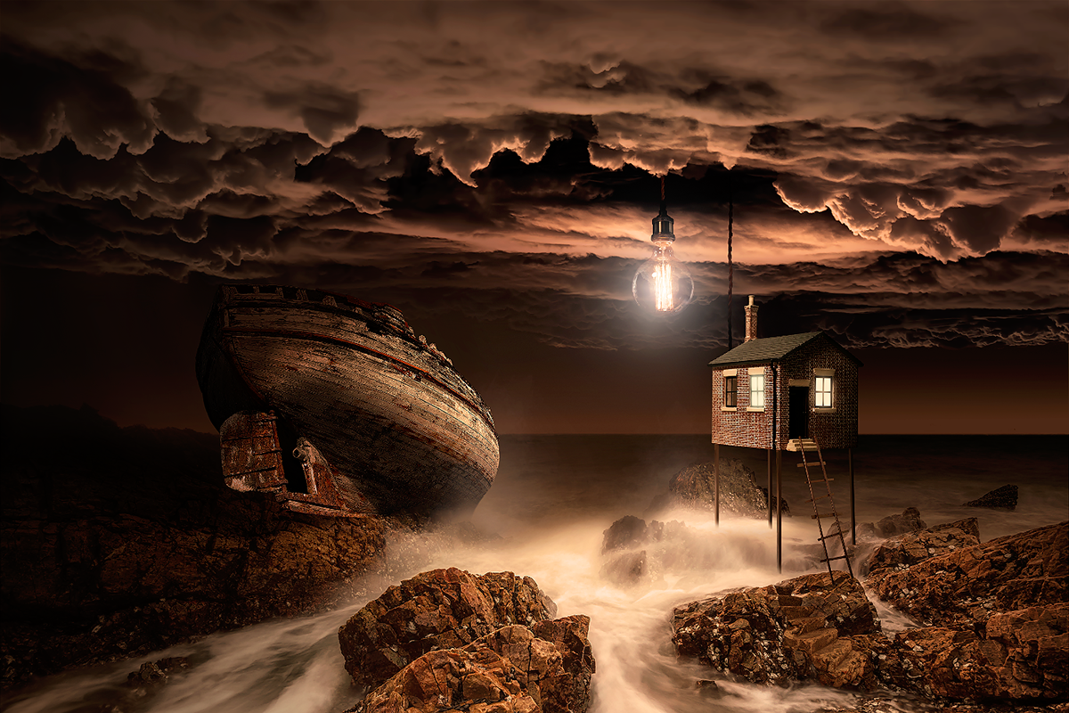 Affinity Photo compositing lighthouse Boats Landscape seascape water waves SKY night