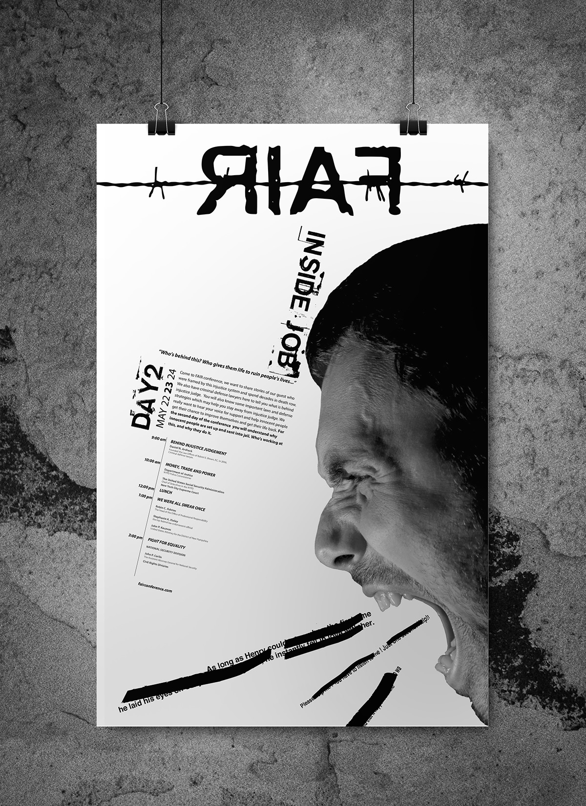 poster graphic Fair prison Prisoner injustice conference communication blackout unfair b&w black and white portrait Layout logo