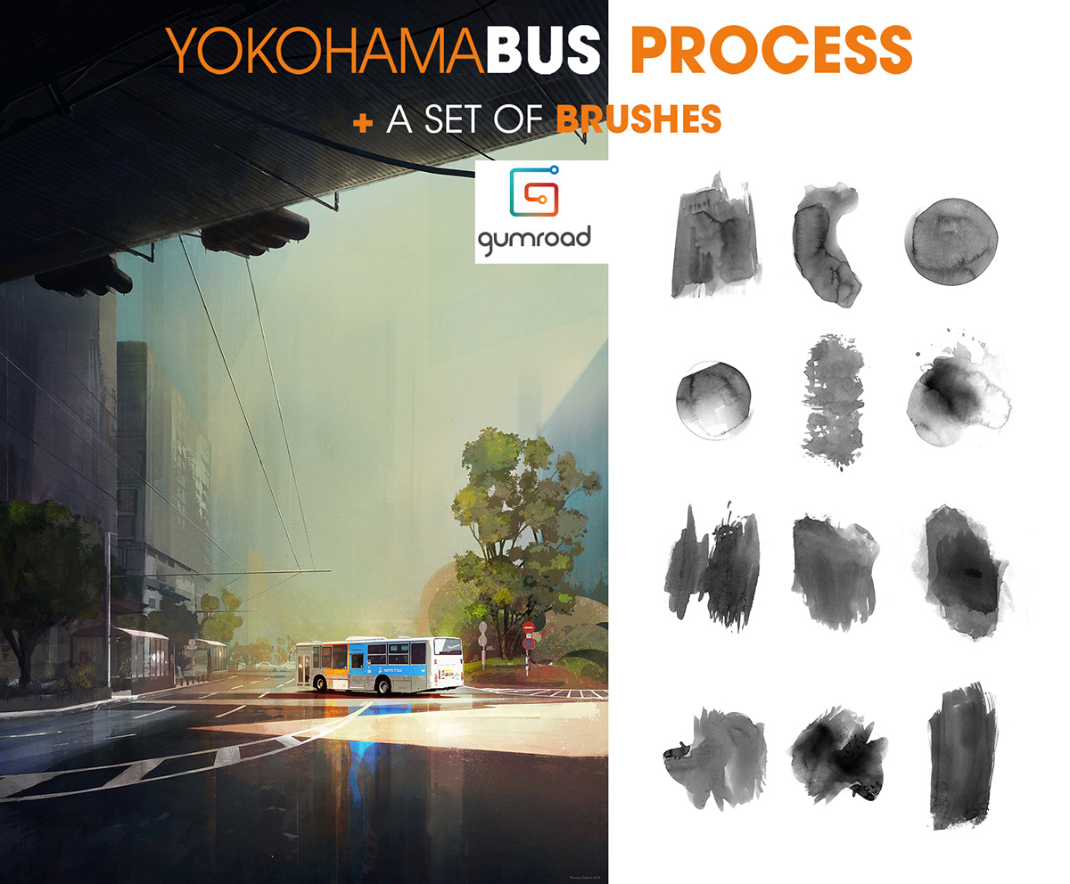 digital painting brushes Making-of tutorial japan Street bus gumroad colors atmosphere