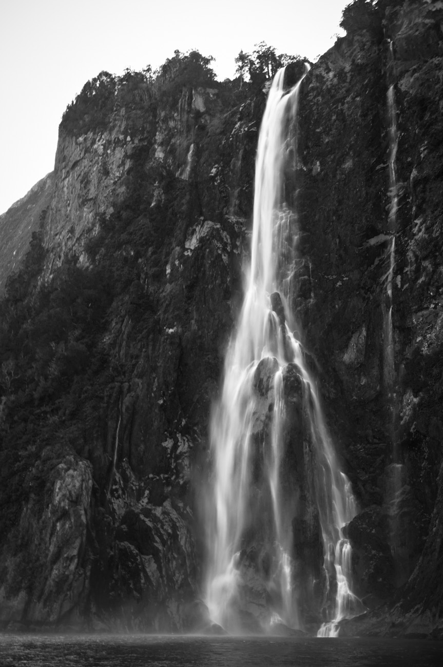New Zealand tramping black and white backcountry milford sound