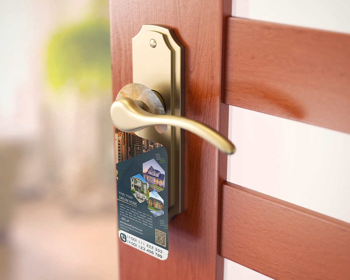 
A real estate door hanger design serves as a targeted marketing tool, providing concise property,