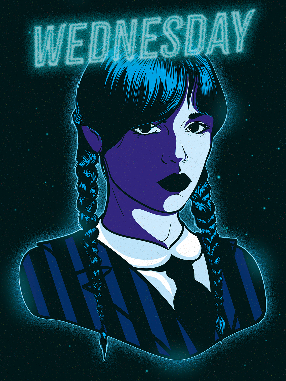 addams family Cyberpunk Digital Art  neon lights Netflix poster Poster Design Synthwave wednesday Wednesday Addams
