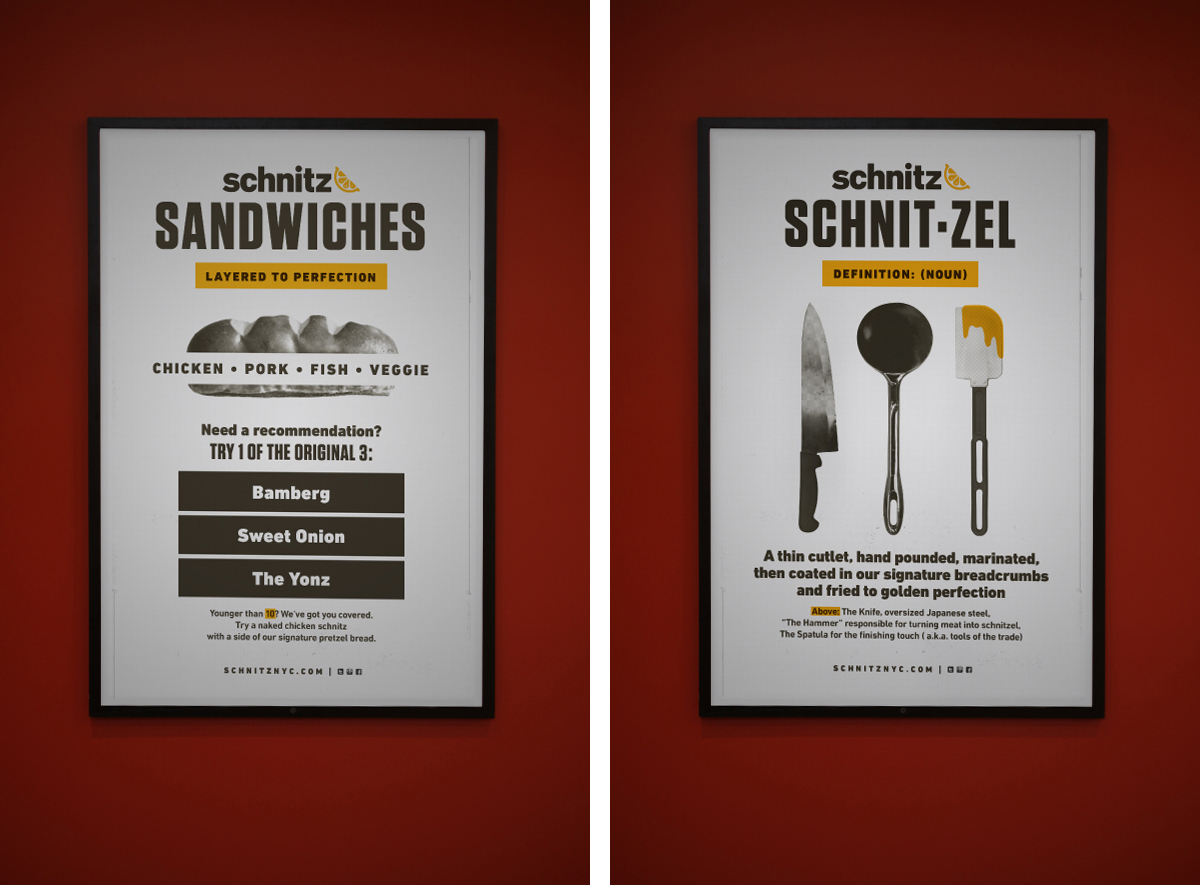 tag collective schnitzel sandwich Food  restaurant Mural Interior menu newspaper nyc New York Manhattan logo posters menu board