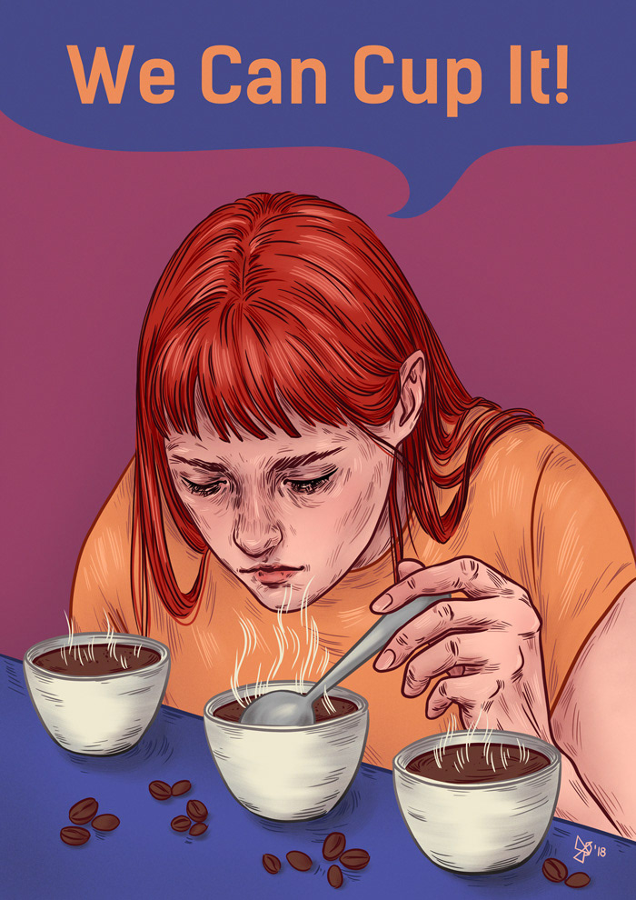 ILLUSTRATION  portrait poster Coffee barista women female Girl Power Digital Art  digital illustration