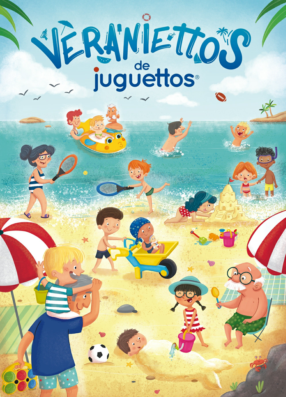 summer holidays children illustration grandparents beach Abuelos nietos