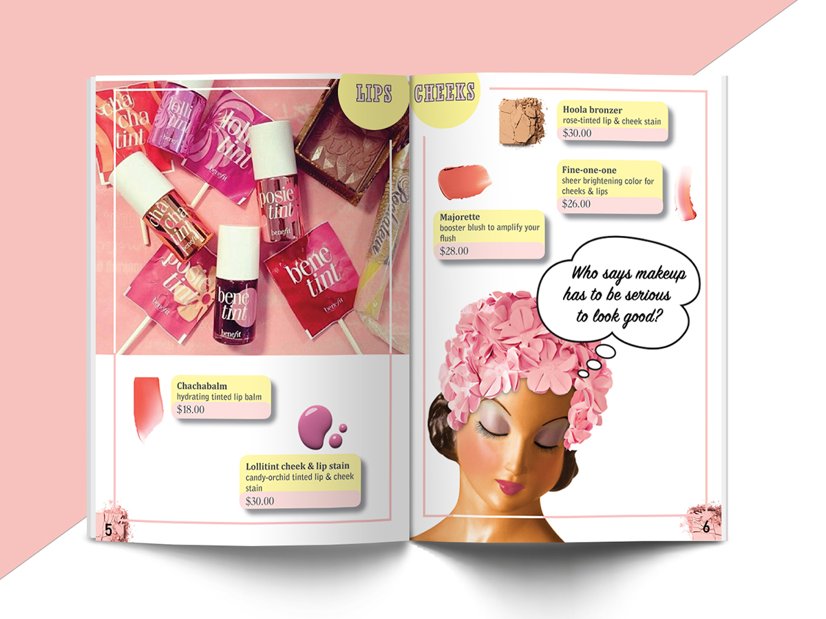 beauty Catalogue benefit san francisco Design Catalogue makeup products Pastels pink Layout