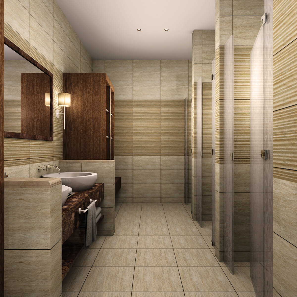 Interior bathroom kitchen changing room home spaces wood warm modern neo-classic