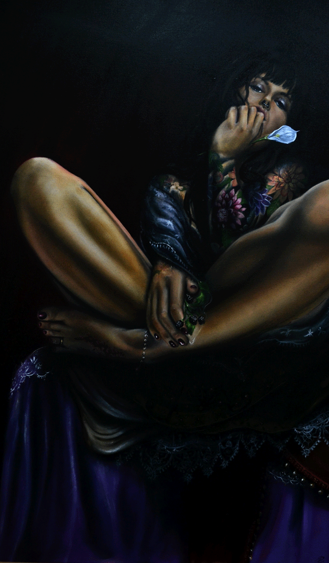 Original Art oilpaint Chiaroscuro nude dark woman