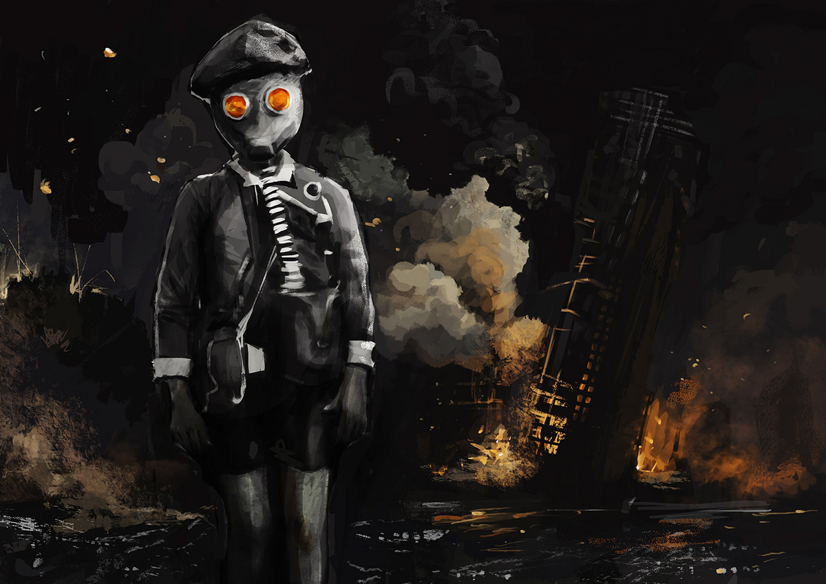 dark realistic fantasy surreal cloud imagination portrait draw Illustrator Hong Kong gas mask artist