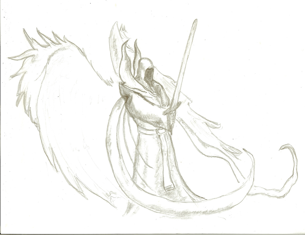 sorcerer sketch necromancer angel concept mage demon wing scythe death grim reaper