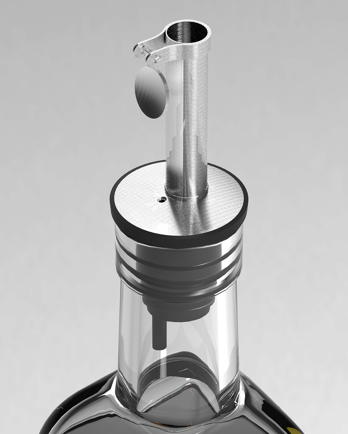 olive oil bottle keyshot glass cad Computer surface modelling Solidworks visualisation metal cap etching Liquid