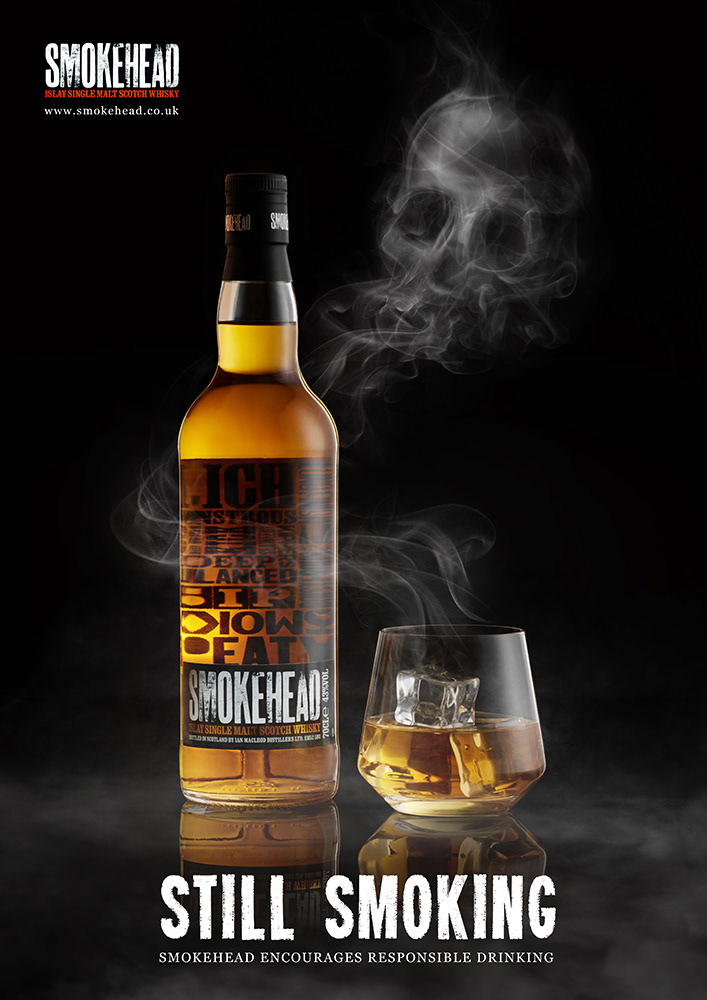 Whisky Whiskey scotch scottish bottle smoke smokehead poster glass glassware nachtmann reflections