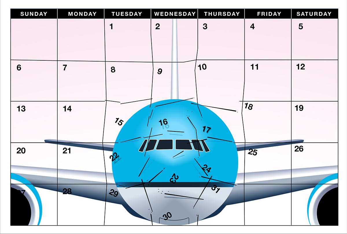 Airlines airplane aviation calendar conceptual illustration Editorial Illustration ILLUSTRATION  schedule Travel vacation