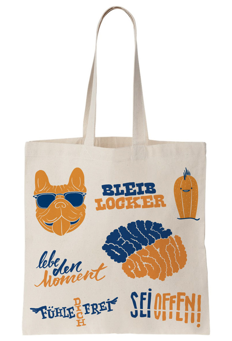 lettering graphics gauloises tobacco itg blue orange fabric bag Custom customization dog cactus letters