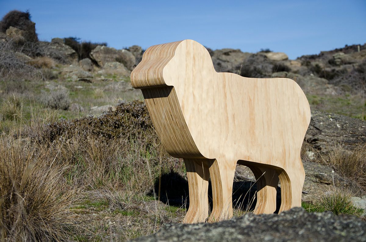 plywood sheep sculpture installation lamb ewe furniture