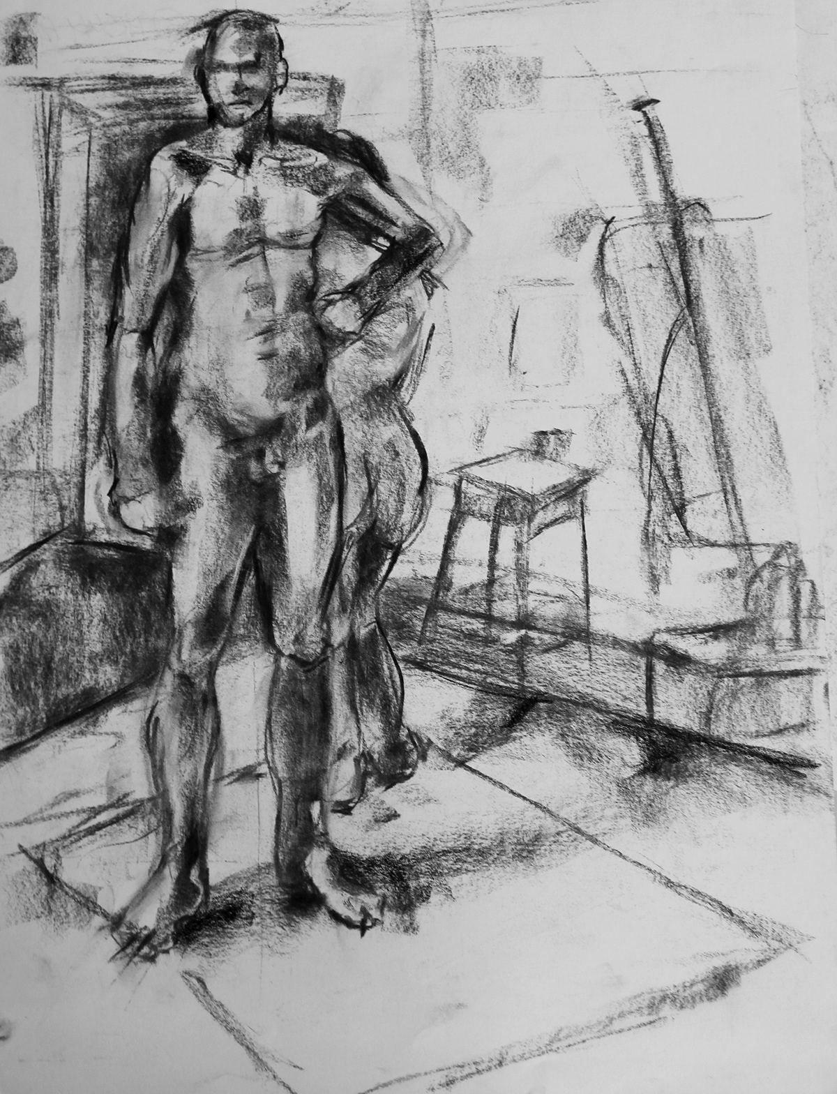 figure study model nude anatomy portrait self charcoal conte abstraction line ink pencil technical realistic