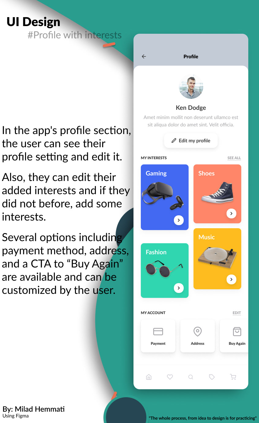 UI Design for IOS shopping app using Figma (Profile)