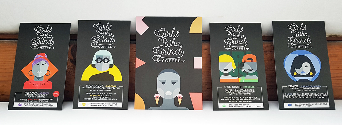 Coffee Packaging portrait graphic faces female Ben the Illustrator bold lifestyle color