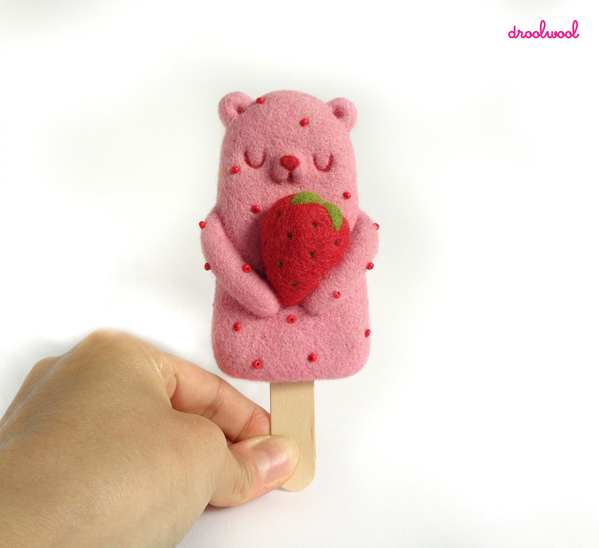 popsicle bear droolwool strawberry shortcake kawaii bear kawaii popsicle handmade art toy fiber art toy