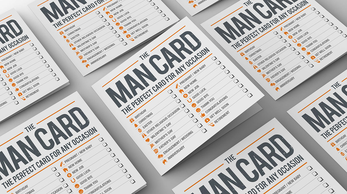 greeting card icons orange typography   grey humour gift