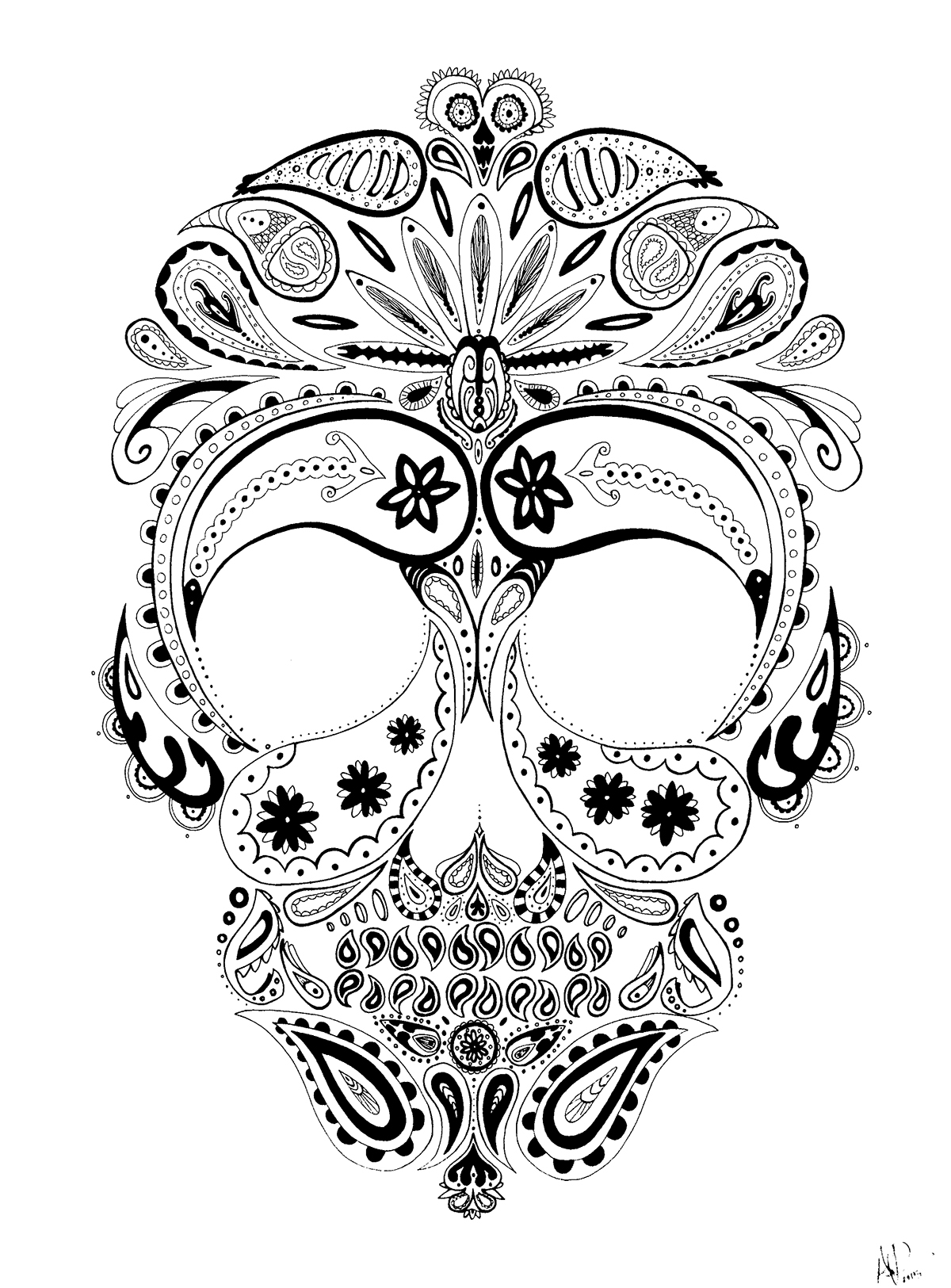 ink Bristol paisley skull black and white High Contrast freehand #madethis  #Colossal