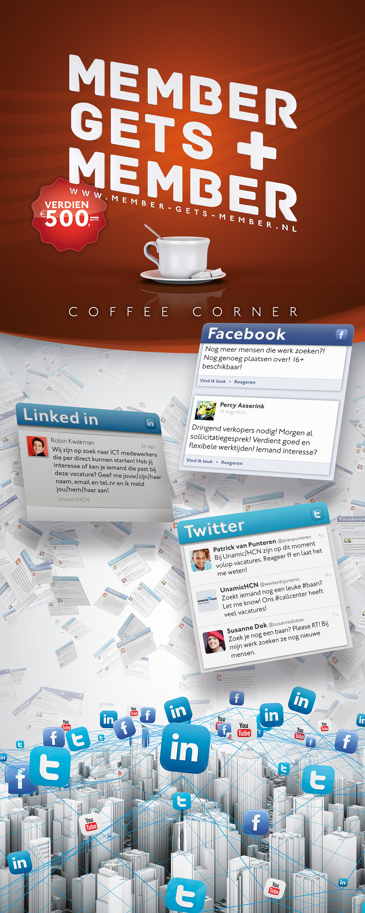 3D Coffee social media network roll-up banner print