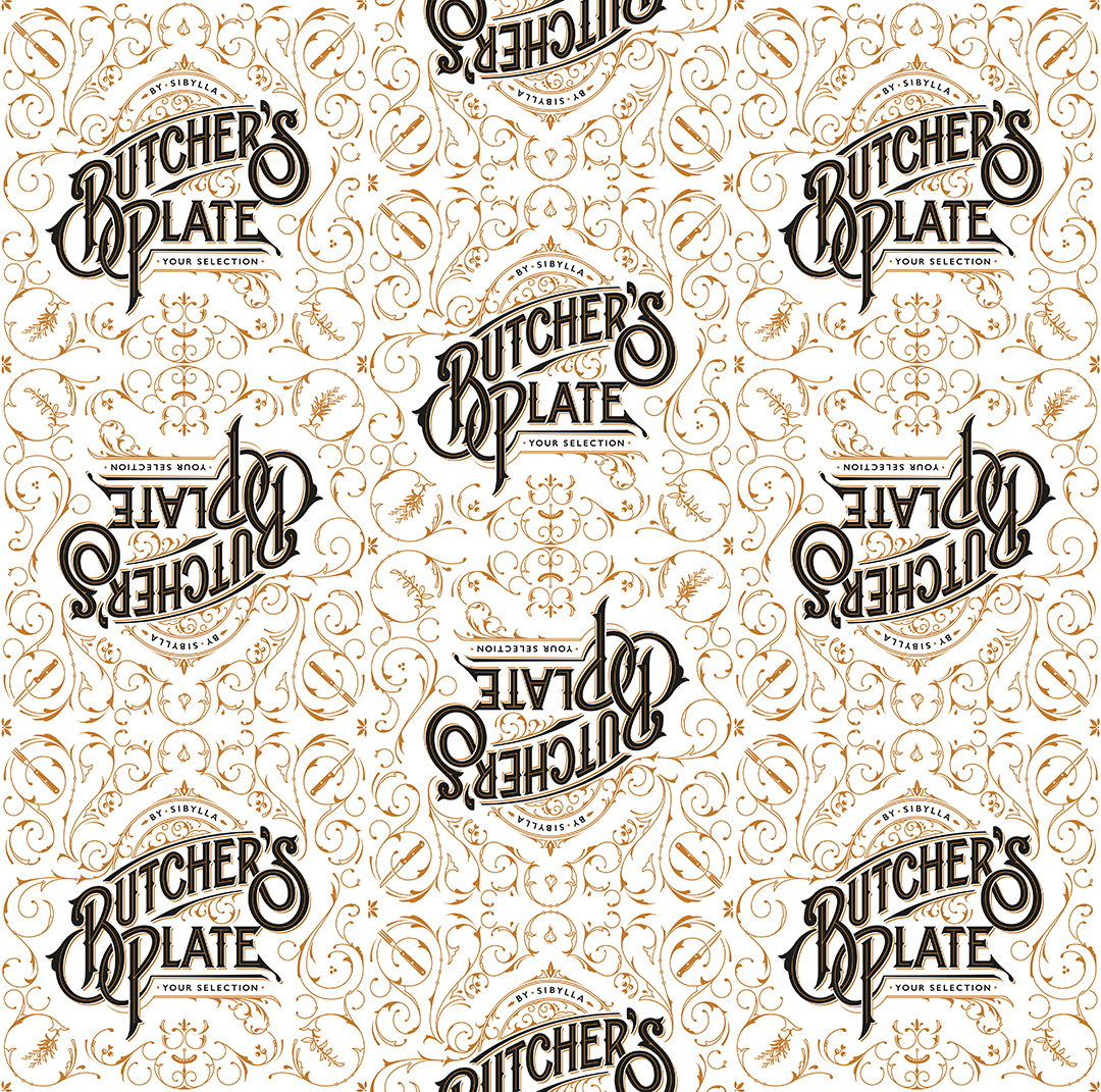 Martin schmetzer Logotype logo pattern butcher's plate restaurant type handdrawn ornate lettering sibylla