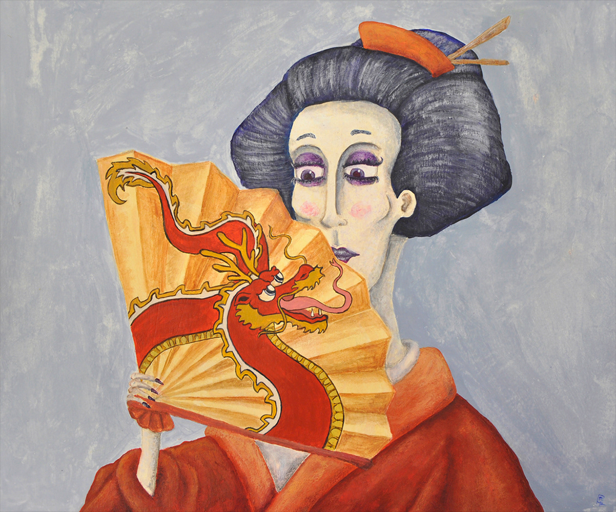 acrylics geisha dragon paint