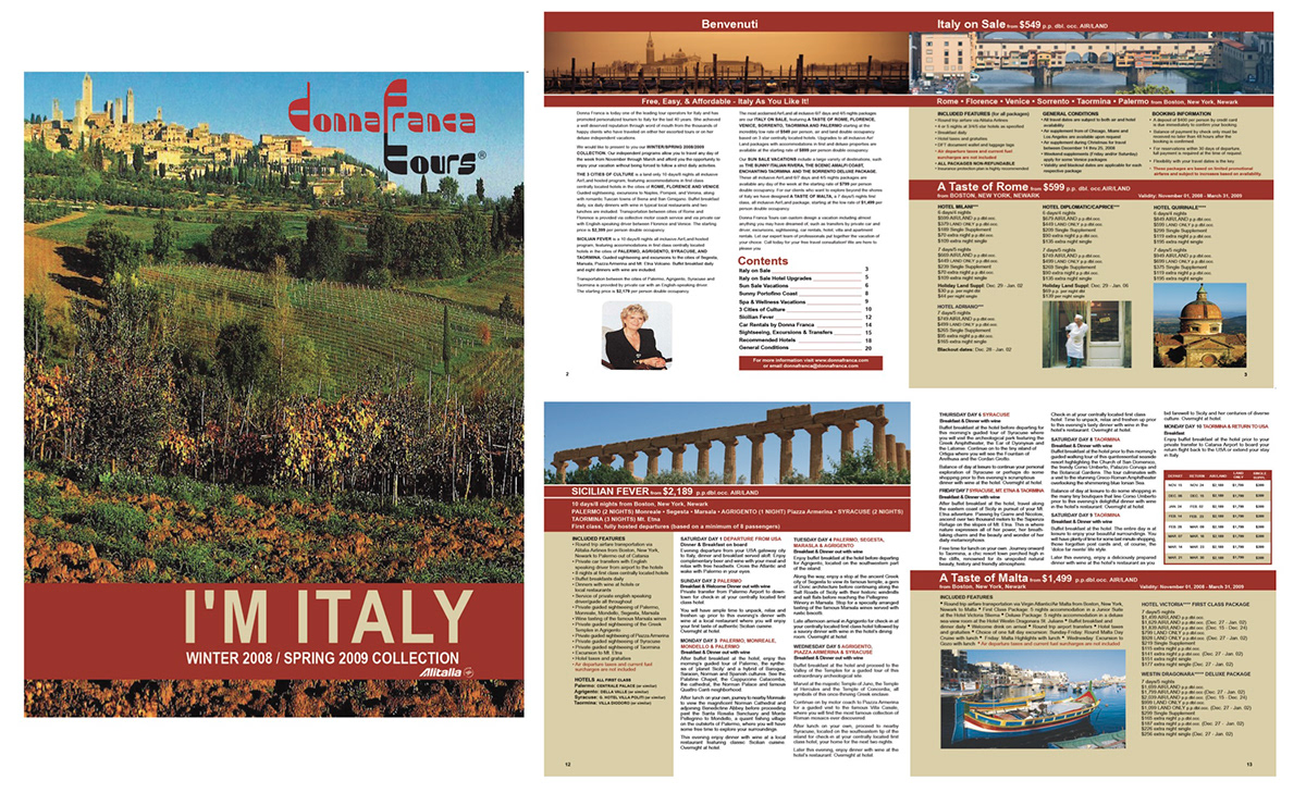 publication design photo editing design direct marketing catalog traveling to italy Adobe Portfolio Donna Franca Italy italy tours