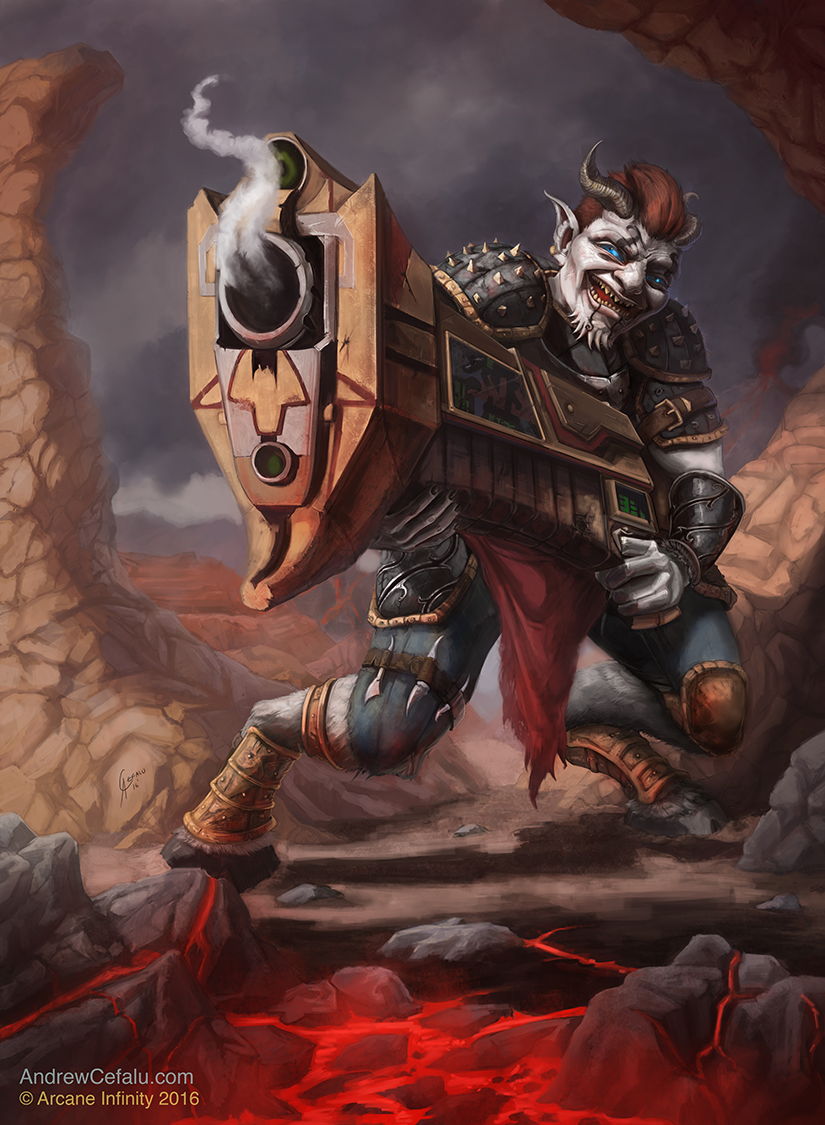 grunt Gun goblin lava red monster soldier Weapon card artwork fantasy