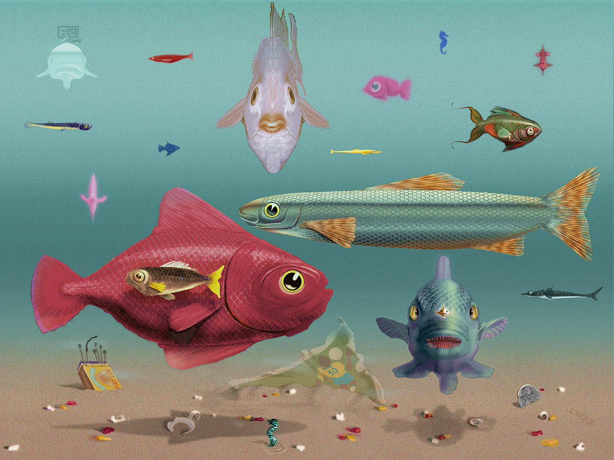 fish digital illustration artwork Pescadores Pesca pescado mar arqueologia marítima ecologia marítima Fishers Fundo do mar Maritimo oceanografia oceanógrafos