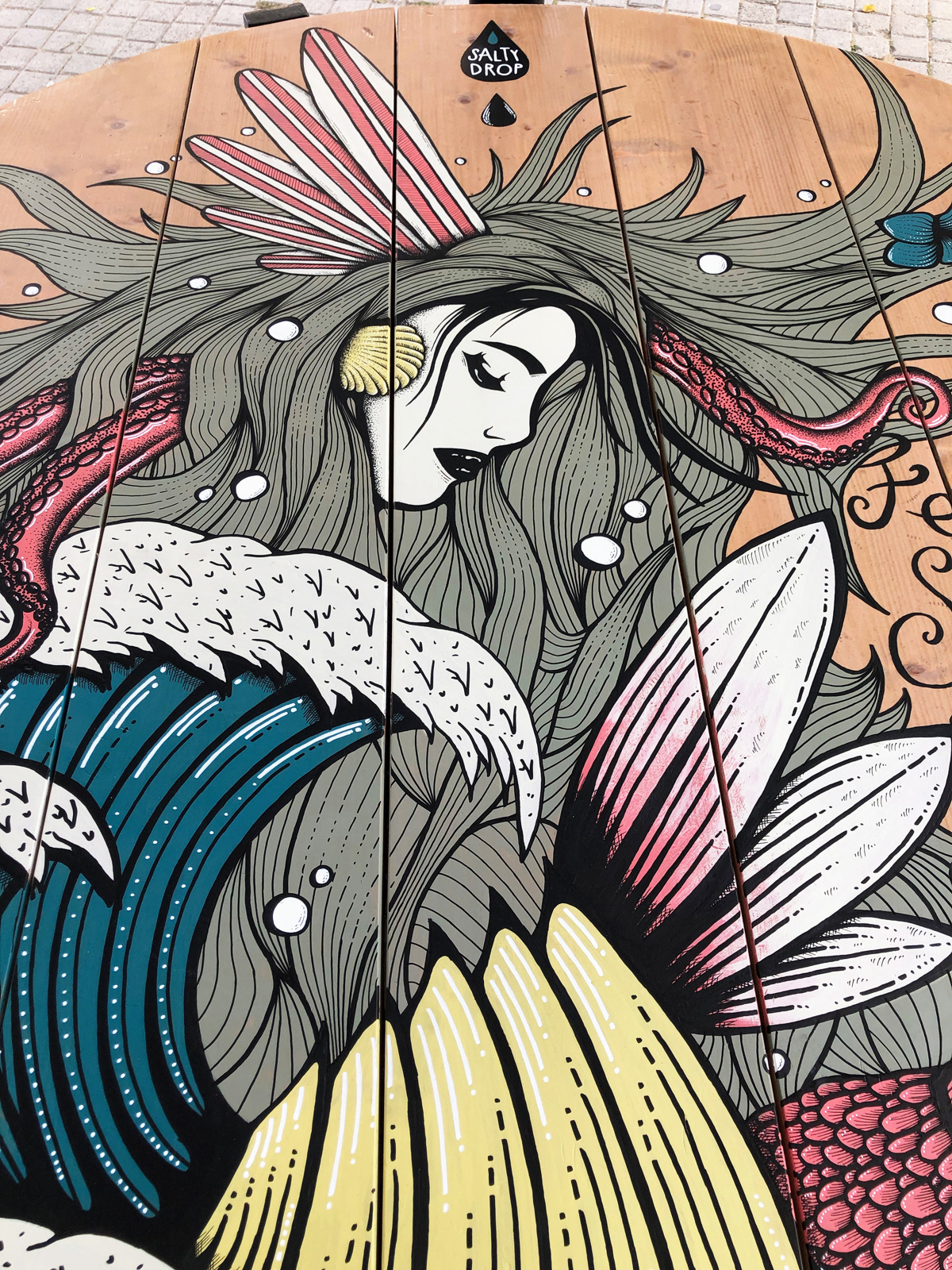 ILLUSTRATION  Drawing  wood table furniture Surf Fashion  crafts   ink mermaid