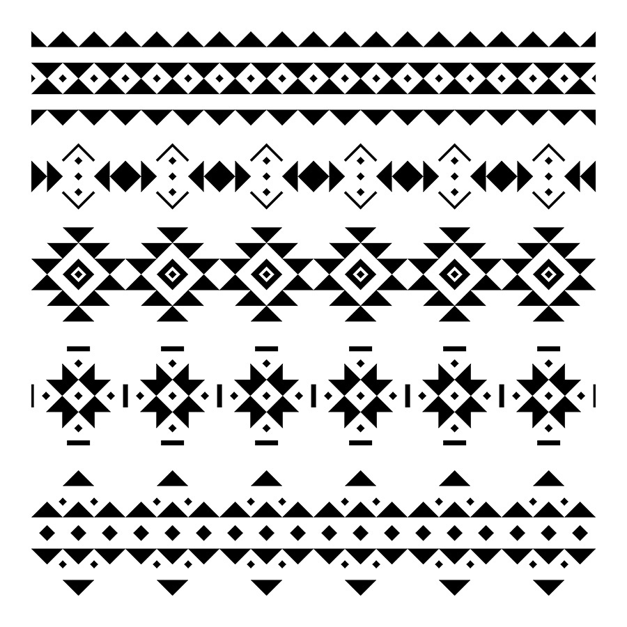 pattern aztec tribal Ethnic Geometrical triangle square shape Native vector Mexican monochrome seamless border brush
