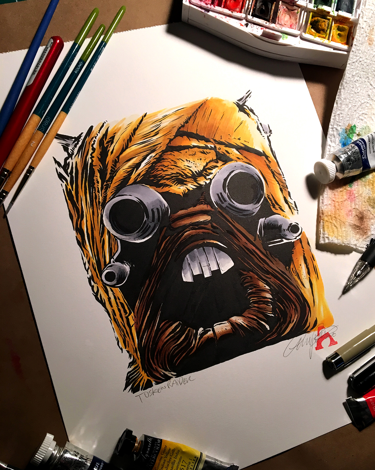 star wars ink prismacolor markers watercolor paint bossk jabba the hut tusken raider rancor