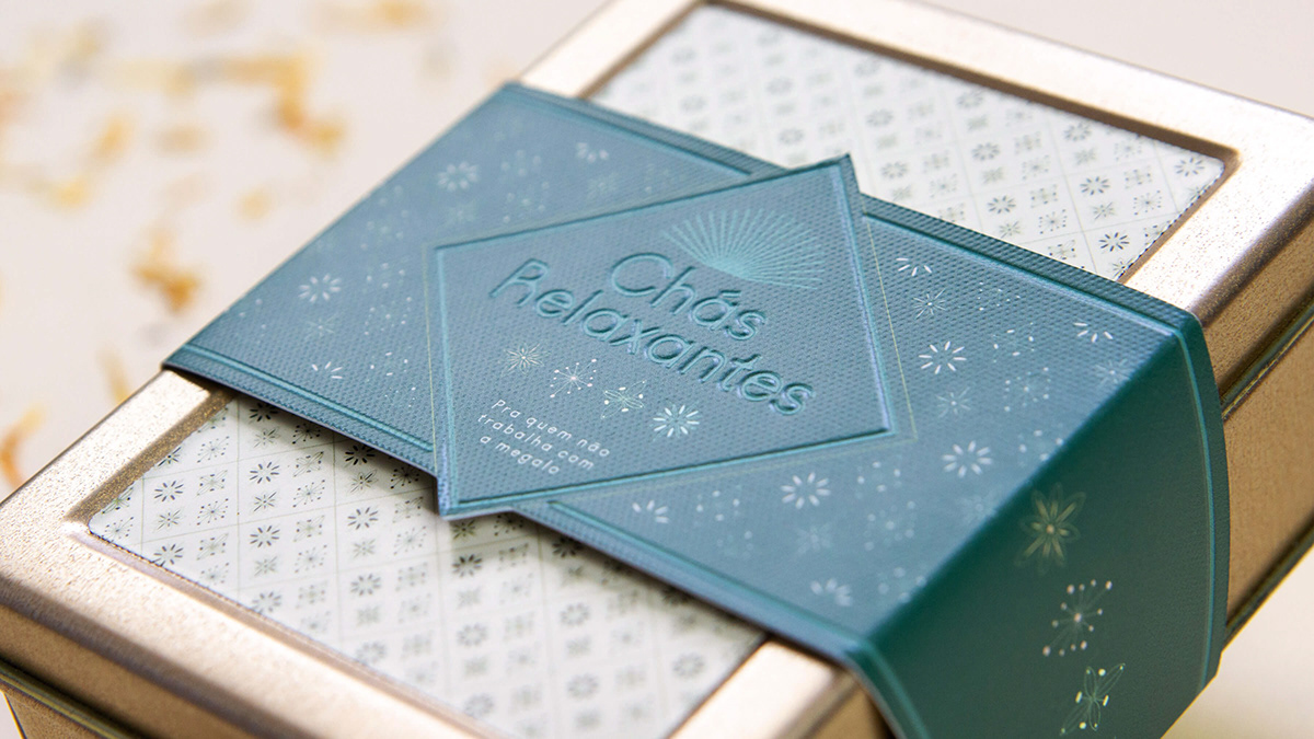 Brinde embalagem gift Packaging self-promotion gold foil letterpress tea