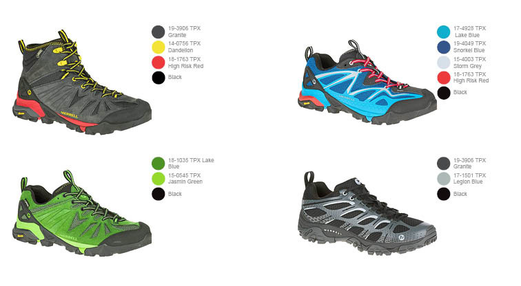 merrell spring summer ss16 colours color colour pantone hiking trail running men women SKU footwear
