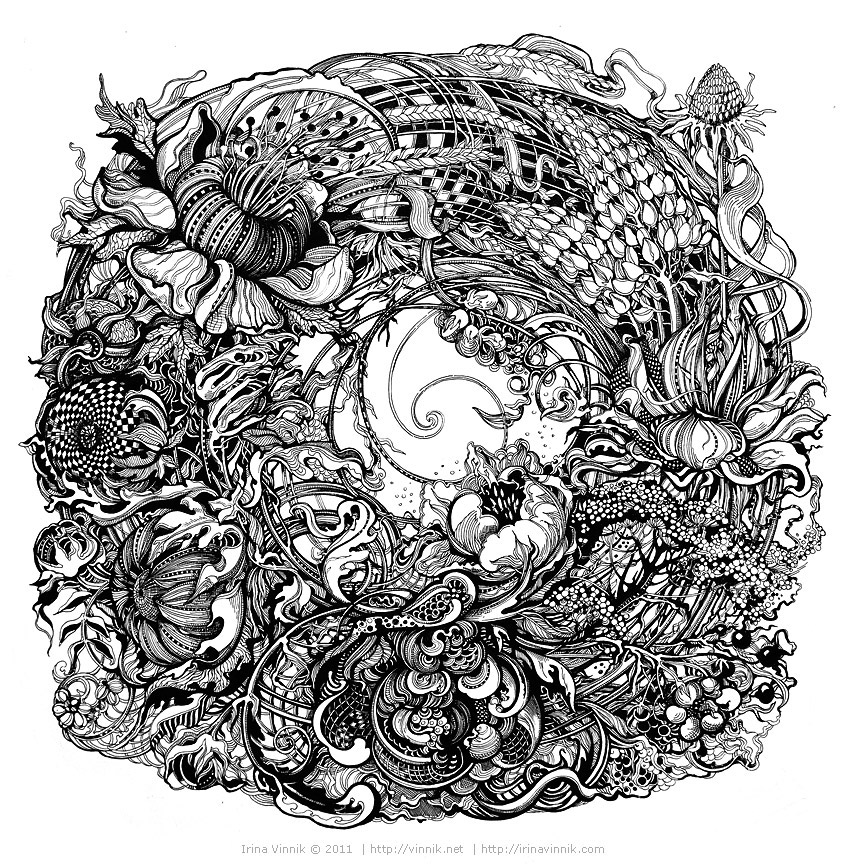 ornament Flowers ink graphics