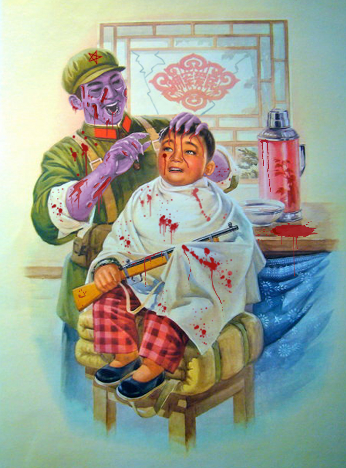 chinese Propaganda poster zombie barber horror