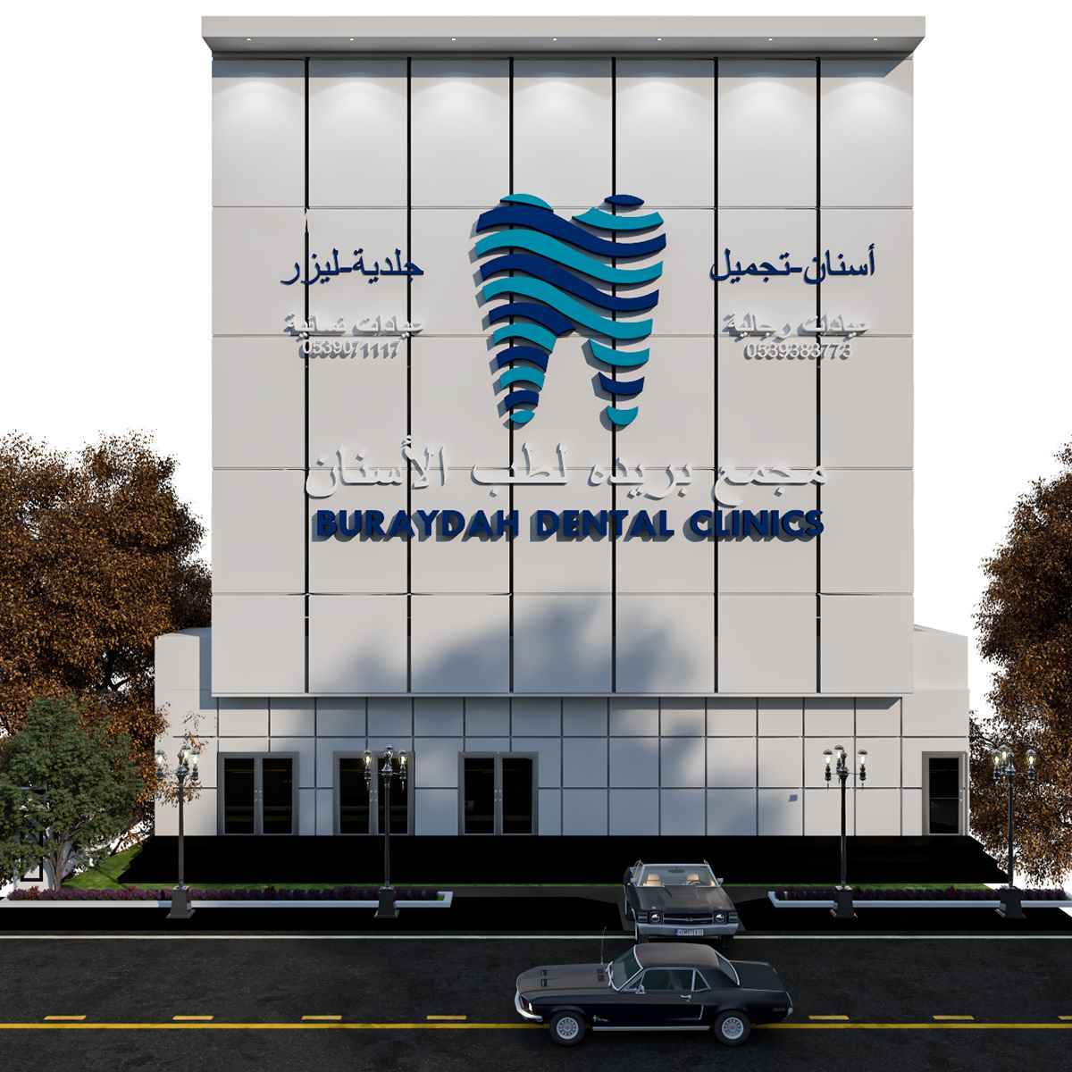 Outdoor KSA Saudi Arabia logo medical Medecine hospital cladding architecture 3ds max